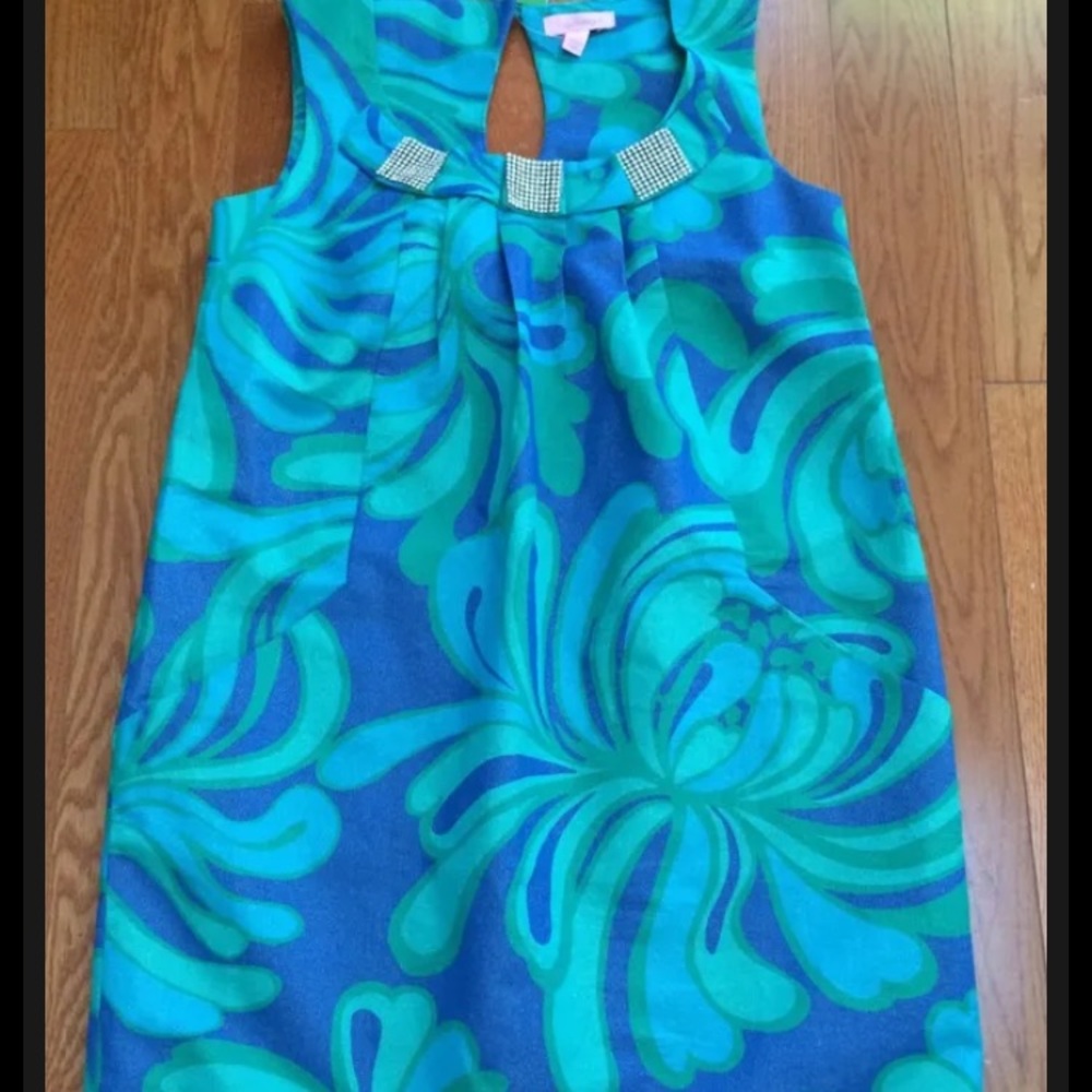 Lilly Pulitzer Cocktail Shift Dress with jeweled collar, size 8